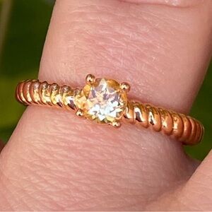 18k Rose Gold Played Genuine Citrine  Rope Textured Solitaire Ring